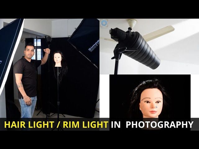 Fotograf demonstrerar ljussättning för hår med en skyltdocka och softboxar.